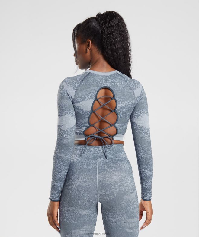 Gymshark Adapt Camo - Haut sans couture à lacets dans le dos lave | gris pierre de rivière/bleu soir femmes 6HF28457
